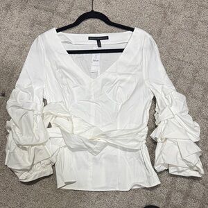 White House Black Market Ruffled White Blouse